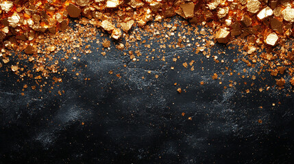Dark background with copy space with gold nuggets