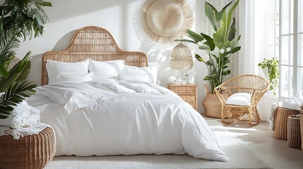 Elegant and Cozy Modern Bedroom Interior Design with Stylish Decor, mockup, poster and Background