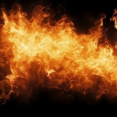 Fototapeta premium Burning Fire Flames On Black Background, Abstract Blaze Texture For Banner, Poster Design.