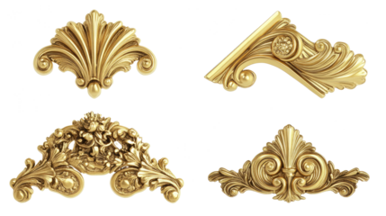 Set of Gold Vintage Baroque Corner Ornaments With Acanthus Design Generative AI