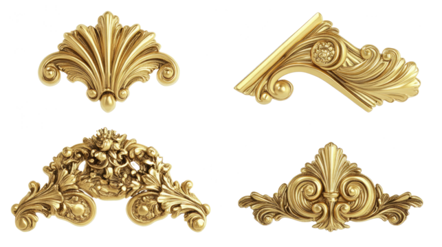 Set of Gold Vintage Baroque Corner Ornaments With Acanthus Design Generative AI