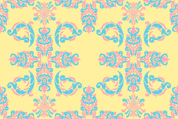 Fototapeta premium Ikat floral seamless pattern on background,damask seamless pattern,vector illustration,Ikat ethnic oriental embroidery,Aztec style,baroque.design for texture,fab,clothing,decoration,fashion.
