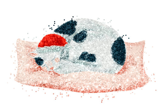 Glitter sleeping cat png Christmas sticker hand drawn