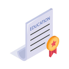 Education certificate with badge, achievement and qualification vector design