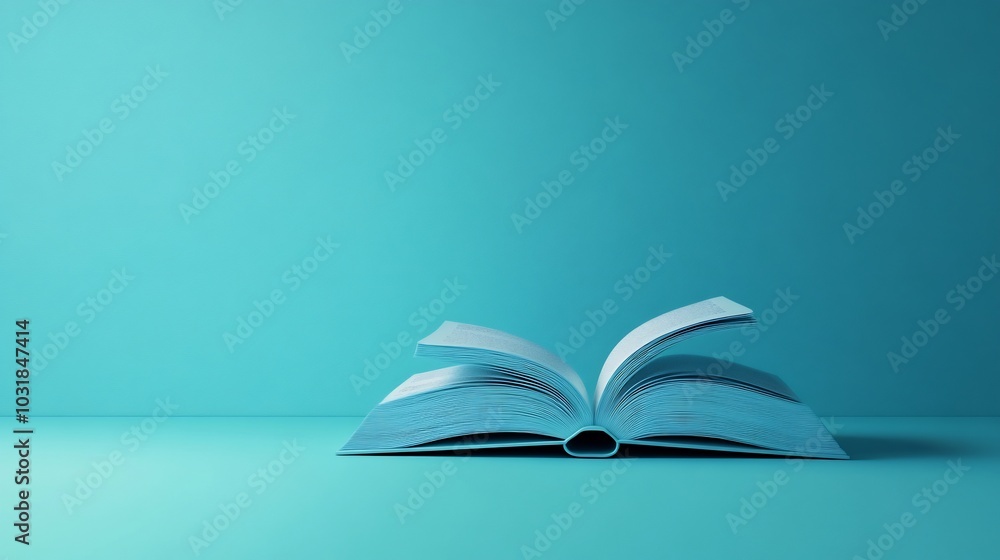Poster 3d world book day concept design with an open book floating on a smooth minimalistic background clea