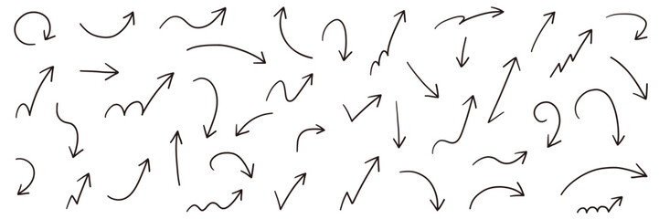 手書きの矢印アイコンのベクターイラストセット。方向、手描き、シンプル、やじるし	