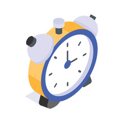 Time management and punctuality, icon of alarm clock in isometric style
