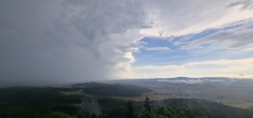 storm and rain comming at ruins of helfenburk castle bavorov