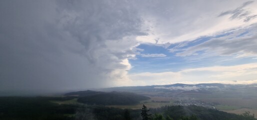 storm and rain comming at ruins of helfenburk castle bavorov