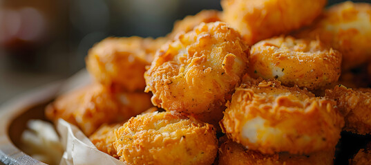 A close-up of golden chicken nuggets
