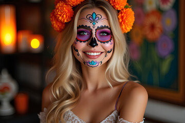 Obraz premium Young girls in makeup for Día de los Muertos