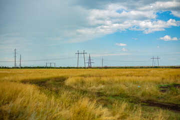 Fototapeta premium The endless steppes of Kazakhstan in the Akmola, Petropavlovsk and Kostanay regions. August, 2024.
