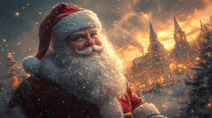 Close-up portrait of a handsome brutal Santa Claus