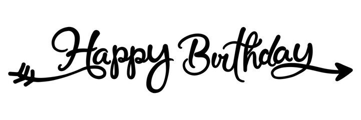 Fototapeta premium PNG happy birthday, minimal black calligraphy, digital sticker with white outline in transparent background
