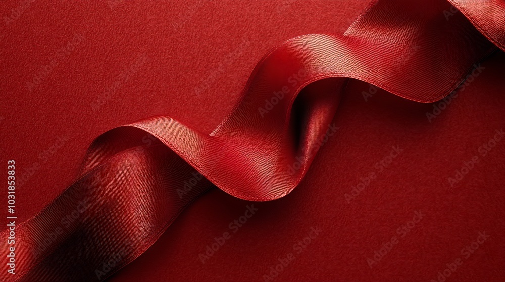 Poster beautifully detailed realistic red ribbon gently draped over a rich red background symbolizing world