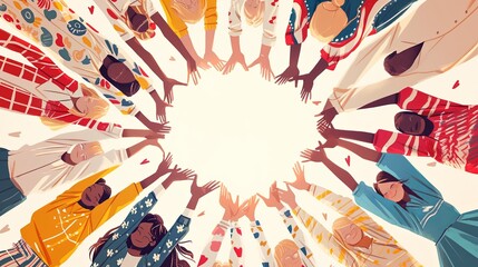 Obraz premium Diverse group of friends celebrating friendship in a joyful circle