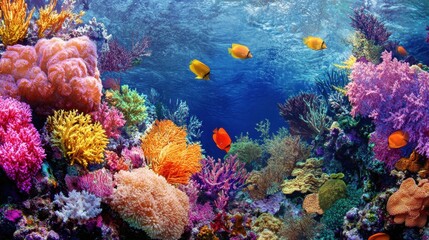 A detailed shot of colorful Thai coral reefs with tropical fish swimming in clear water.