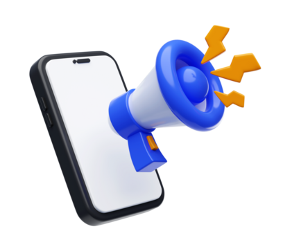 Megaphone loudhailer with mobile phone warning business marketing concept 3d illustration background