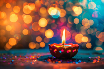 Beautiful greeting card with bright holiday composition for happy and celebrate Diwali