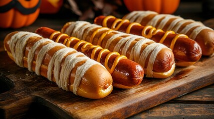 Spooky Hot Dogs with Mustard for Halloween Celebration
