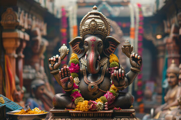 Beautiful greeting card with bright holiday composition for happy celebrate Ganesh Chaturthi