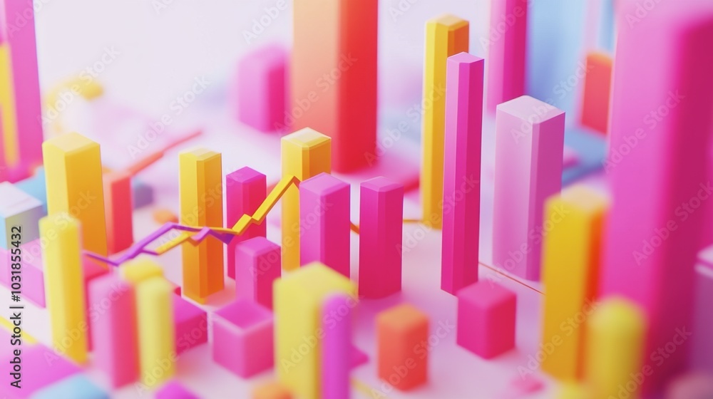Poster colorful bar chart model for data visualization
