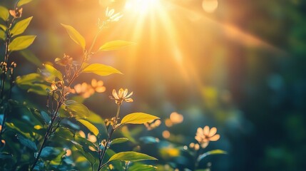 Obraz premium Bright Sunlight Over Green Leaves in Nature