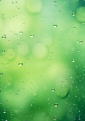 Abstract nature blur background with raindrops and bokeh lights in green colors