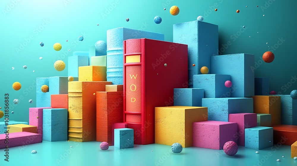 Poster bold gradient abstract 3d illustration celebrating world book day showcasing an imaginative book wit