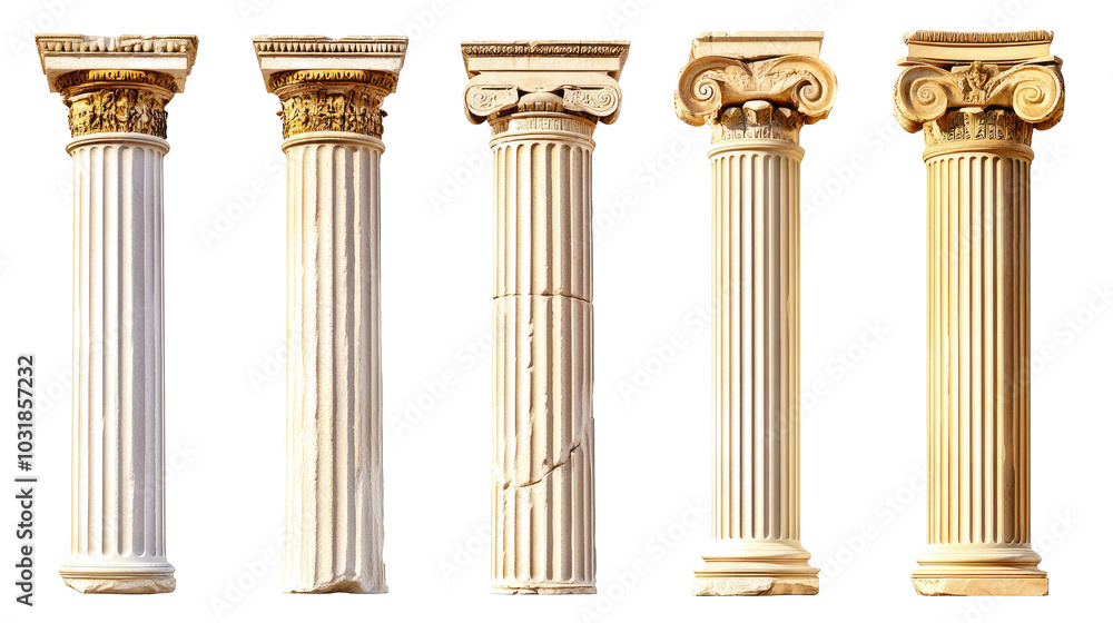 Poster collection of greek columns showcasing ancient architectural styles generative ai