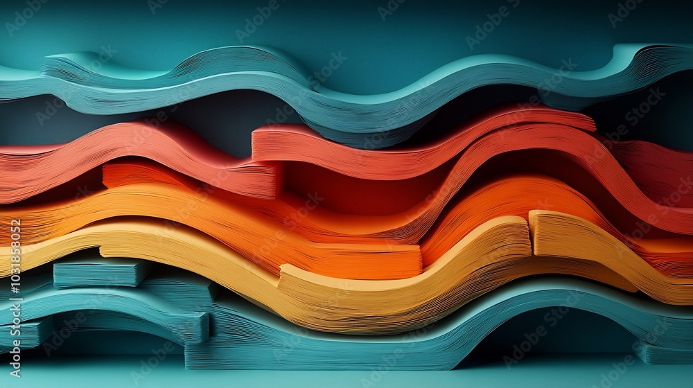 Poster bold gradient abstract 3d world book day design with paper cut style featuring books stacked in laye
