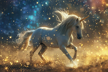 Obraz premium Fantastically beautiful mythological pink unicorn with long horn