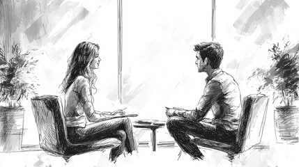 Business colleagues engaging in a discussion in modern office lounge