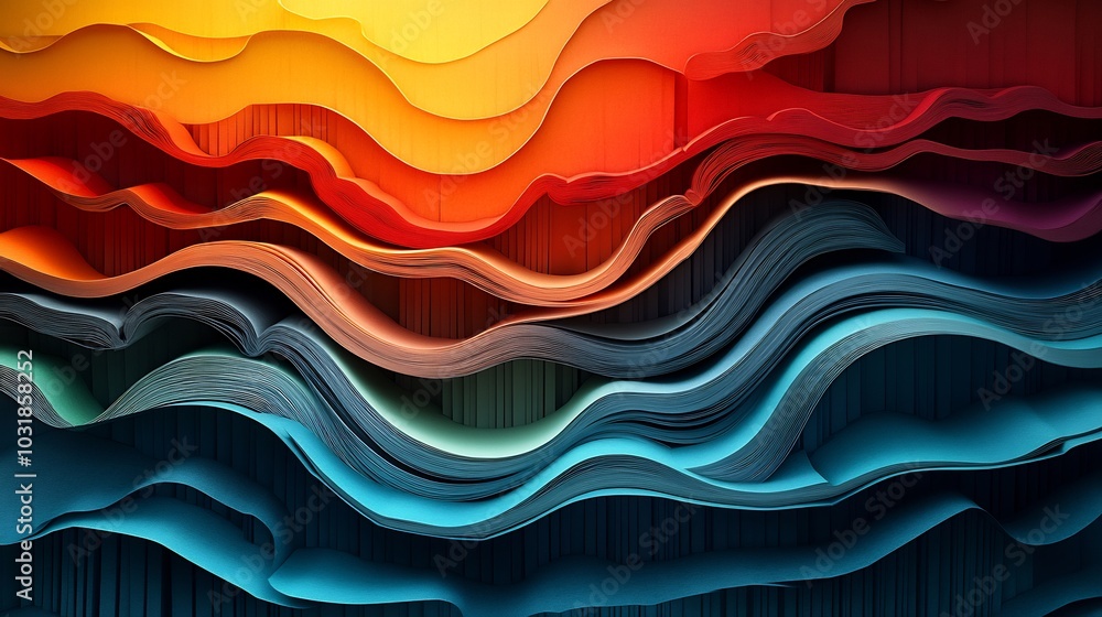 Poster bold gradient abstract 3d world book day design with paper cut style featuring books stacked in laye
