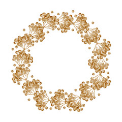 Sepia rowanberries. Watercolor round wreath. Hand-drawn art. Artistic illustration.