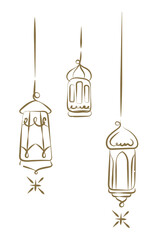 Aesthetic lanterns png Ramadan doodle sticker, transparent background