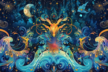 Astrological composition with concept of Capricorn zodiac sign symbol