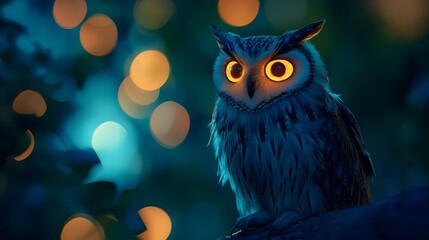 Obraz premium Wise Owl Virtual Pet Offering Advice and Emotional Reactions on Digital Shoulder