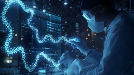 Scientist Examining Genetic Enhancements for Disease Resistance Using Holographic Displays