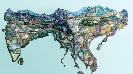 Map of Thailand showing regional divisions, provinces, and key transport routes