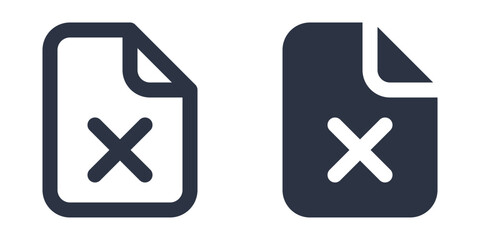 File with Cross or Xmark simple icons set designed in filled, outline, line and stroke style