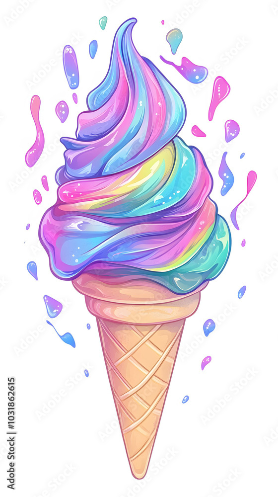 Wall mural charming ice cream delight, whimsical design featuring colorful scoops, playful sprinkles, and a dre