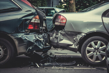 Collision of two vehicles involved in major accident on road with major damage
