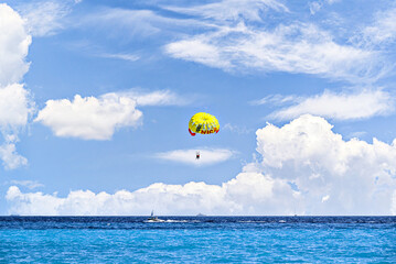 Parasailing on the beach in Nice, French Riviera, Cote d'Azur, France	