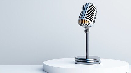 Retro Microphone on White Pedestal