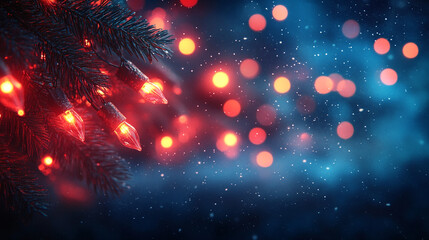 Christmas garland of colorful light bulbs against dark background