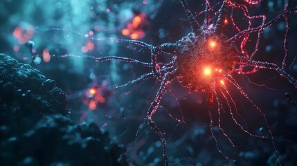 Futuristic Nanobots Repairing Damaged Nerves with Glowing Neural Connections