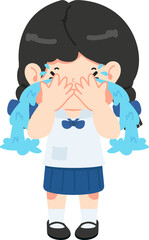 Fototapeta premium Girl Thai Student crying cartoon