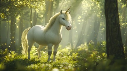 Obraz premium Enchanting Virtual Pet Unicorn in Magical Forest Landscape with Interactive Elements