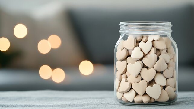 A random act of kindness jar filled with handwritten notes, with soft lighting and a cozy setting for World Kindness Day  - Powered by Adobe
